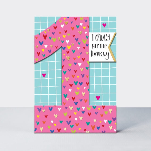 Birthday card - Age 1 - Hearts