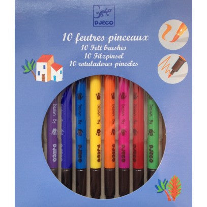 Djeco 10 Felt Colouring Brushes - Classic.  DJ08800